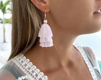 Long Earrings,Tassel earrings, Fringe earrings, Boho Jewelry, Summer Earrings, Hippie Tassel Dangles, Boho Macrame Earrings SISI