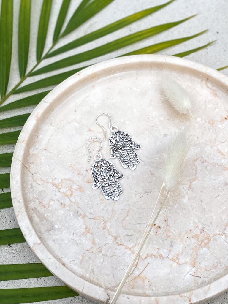 Hamsa Hand Earrings Brass Oriental Jewelry Bohemian Fashion Earrings Spiritual Symbol Design Brass Earrings Cultural Style Accents