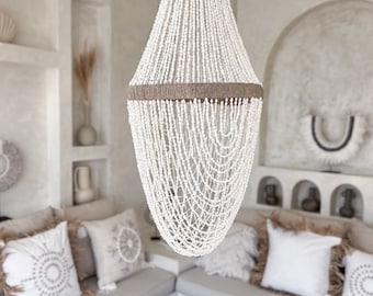 Shell Chandelier, Handcrafted Shell Lamp Shade - Bedroom Pendant Lighting, Living Room Chandelier, Boho Decor, Coastal Inspired Design MADI