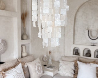 Mother-of-pearl chandelier, Pearl Chandelier, Natural Handmade Lighting, Pearl Decorations, Boho Home Style CERIA