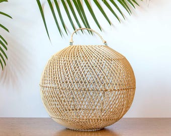 Handmade Rattan Lampshade, Boho Woven Pendant Light, Natural Rustic Ceiling Lamp, Eco-Friendly Wicker Light Shade, Boho Decor BOLA M 30x30