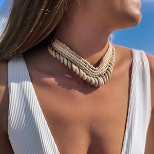 Handmade Balinese Shell Choker Necklace, Authentic Sea Shell Jewelry, Bohemian Beach Style, Artisan-Crafted in Bali NOR