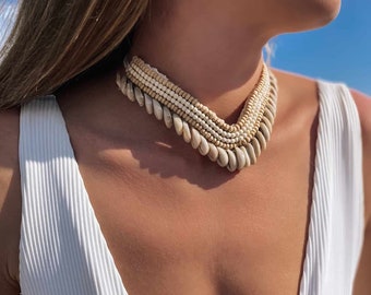 Collier ras de cou en coquillage balinais fait à la main, bijoux authentiques en coquillages de mer, style plage Boho, fabriqué artisanalement à Bali NOR