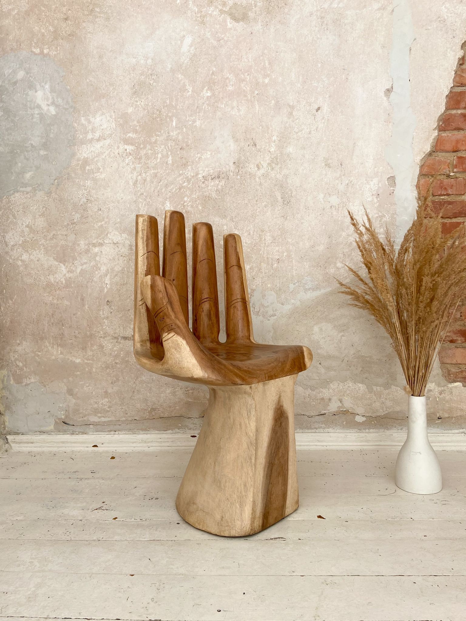 Wooden Hand Chair Hand Shaped Chair Boho Style Suar Wood Chair