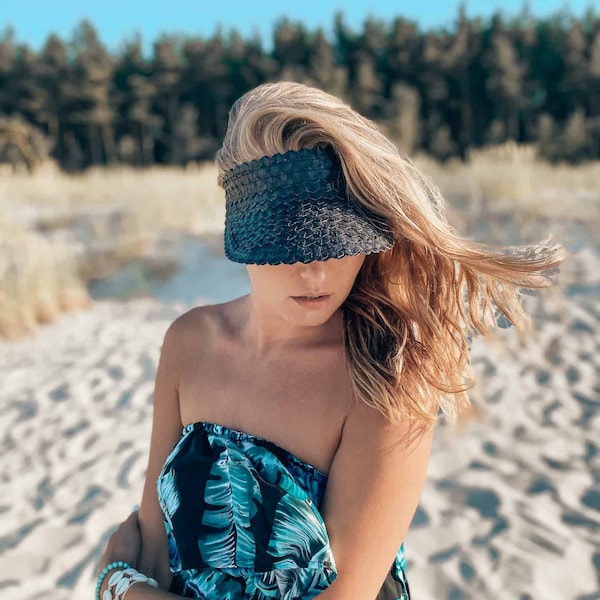 Visière Boho en paille naturelle, visière solaire en paille de style Boho, casquette visière écologique, vêtements de plage pour femmes, accessoires pour la plage