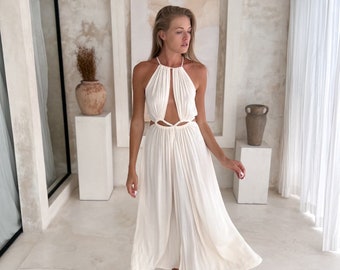 Maxi White Boho Dress, Long Summer Cream Maxi Dress, Breathable Fabric Wear, Comfortable Beach Maxi Dress, Boho Chic, Handmade Fashion SENTI