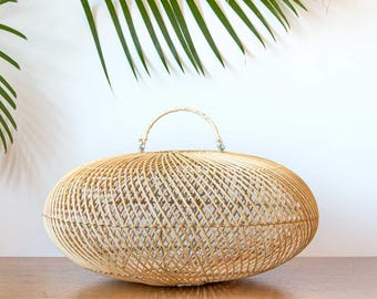 Handmade Rattan Lampshade, Boho Woven Pendant Light, Natural Rustic Ceiling Lamp UFO M 40x20