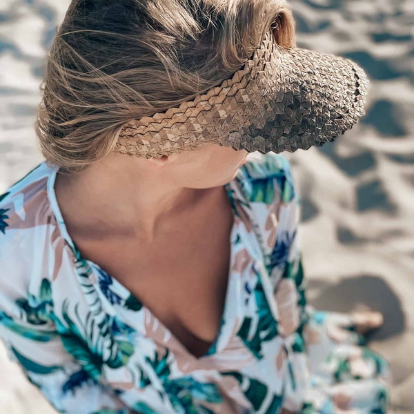 Natural Straw Boho Visor, Bohemian Style Straw Sun Visor, Eco-Friendly Visor Cap, Women Beachwear, Handmade Accessories for the Beach