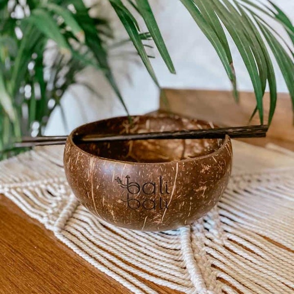 Coconut Bowl with Chopsticks, Organic Bowl, Coconut Decor, Bali Bowl, Cocnut Dishes, Natural Tableware, Eco-friendly Gift, Tropical Decor