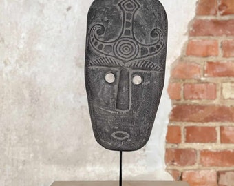 Masque décoratif africain avec support - Décor ethnique sculpté à la main, Décoration bohème faite à la main, Sculpture en bois exotique, Art africain traditionnel MUKA