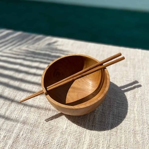 Teak Wood Bowl witch Chopsticks, Hand-Carved Teak Tableware, Eco-Friendly Fruit Bowl, Eco Dining Bowl, Ramen Bowl, Teakwood Salat Bowl