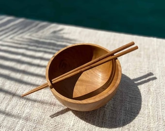 Teak Wood Bowl witch Chopsticks, Hand-Carved Teak Tableware, Eco-Friendly Fruit Bowl, Eco Dining Bowl, Ramen Bowl, Teakwood Salat Bowl