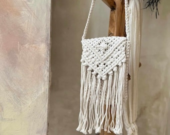 Tassel Bag, Knotted Boho Handbag with Tassels, Handmade Small Bag, Boho-Chic Tassel Handbag, Hippie-Style Tassel Satchel MACRAME