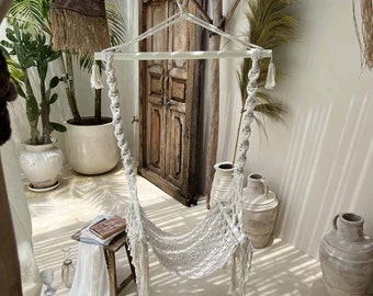 Handcrafted Boho Macrame Hanging Swing, Indoor/Outdoor Woven Swing for Relaxation and Comfort, Balinese Decoration Home Style