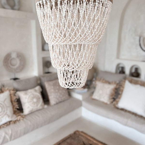 Shell Chandelier, Handcrafted Shell Lamp Shade - Bedroom Pendant Lighting, Living Room Chandelier, Boho Decor, Coastal Inspired Design NATI