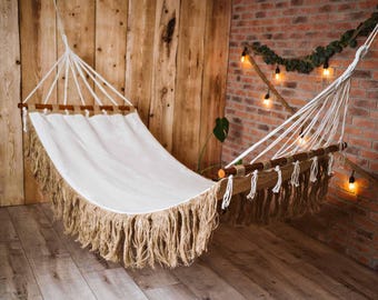 Natural Jute Hammock, Braided hammock, Handwoven Hammock, Boho Hammock, Bohemian Decor, Handmade Cotton Hammock