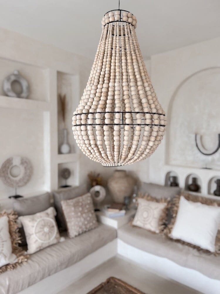 Bead Chandelier Boho Pendant Lamp with Beads Wood Beaded