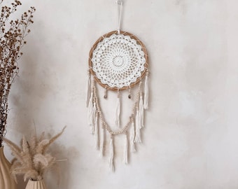 Boho Dreamcatcher Wall Hanging | Handmade Natural Cotton Dream Catcher | Small Dreamcatcher for Bedroom or Nursery | 22cm Round Decor SORA