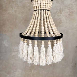 Bead Chandelier Boho | Pendant Lamp with Beads | Wood Beaded Chandelier Pendant | Boho chandelier with beads RAYA