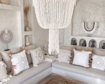 Shell Chandelier, Handcrafted Shell Lamp Shade - Bedroom Pendant Lighting, Living Room Chandelier, Boho Decor, Coastal Inspired Design DALAI