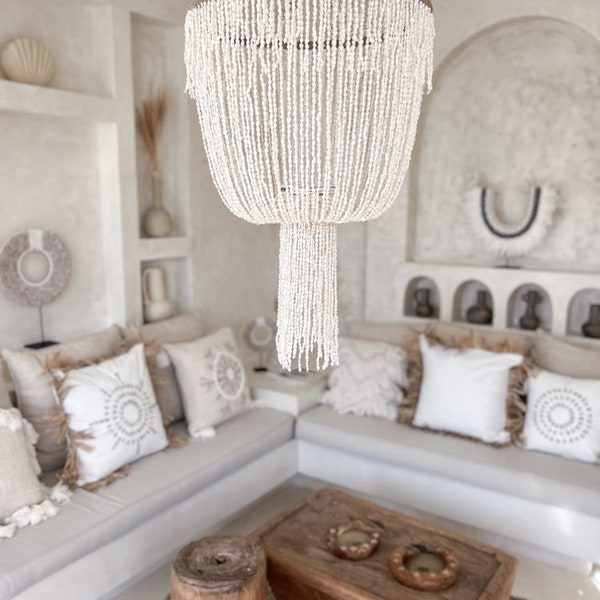 Shell Chandelier, Handcrafted Shell Lamp Shade - Bedroom Pendant Lighting, Living Room Chandelier, Boho Decor, Coastal Inspired Design DALAI