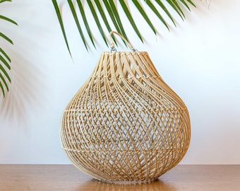 Handmade Rattan Lampshade, Boho Woven Pendant Light, Natural Rustic Ceiling Lamp, Eco-Friendly Wicker Light Shade, Boho Decor PIR M 30x30