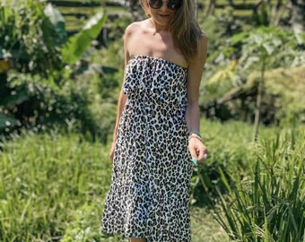 Leopard Print Dress, Long Summer Dress, Boho Chic, Trendy Beachwear, Vacation Outfit, Elegant Holiday Dress, Beach Cover-Up RIMBA