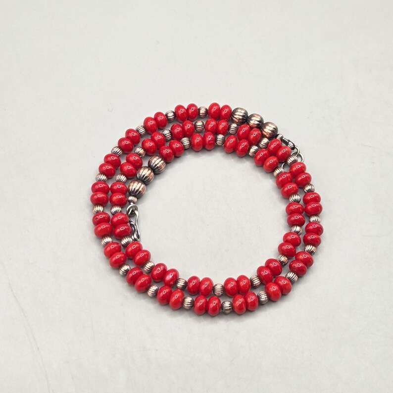 20" Coral Copper Navajo Pearl Necklace Southwest Fluted Native Squash Pawn image 6