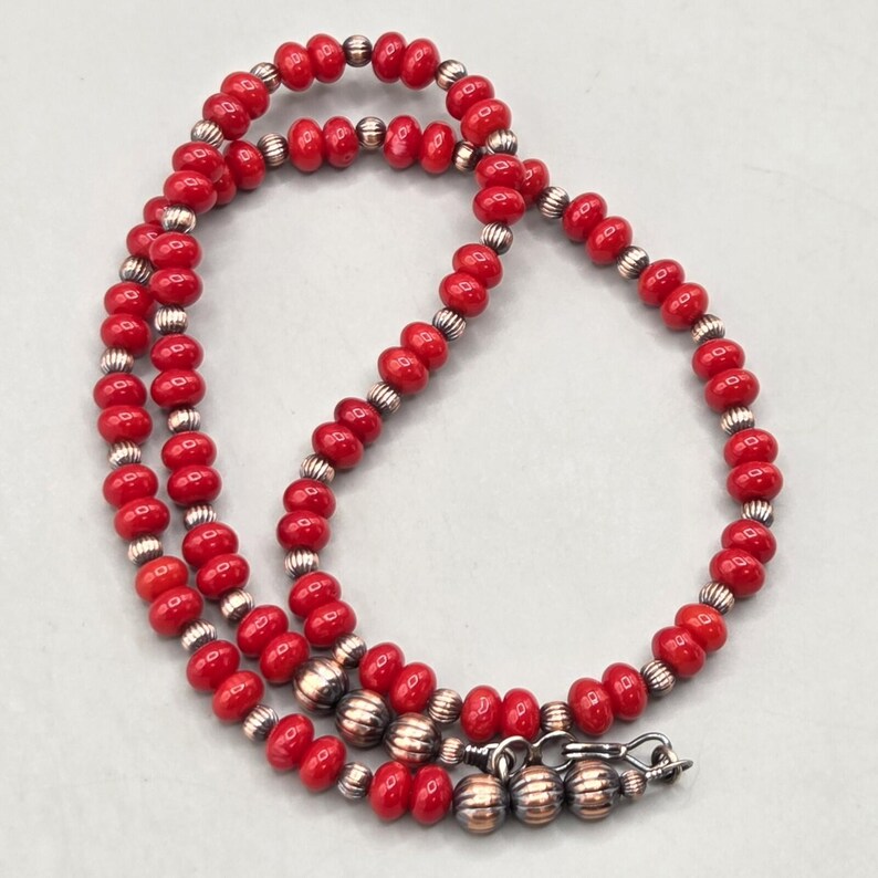 20" Coral Copper Navajo Pearl Necklace Southwest Fluted Native Squash Pawn image 7