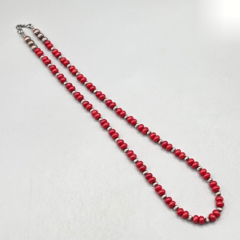 20" Coral Copper Navajo Pearl Necklace Southwest Fluted Native Squash Pawn image 2