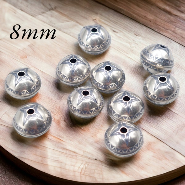 8mm Sterling Silver Star Stamped Navajo Pearl Loose Beads (Set Of 10)