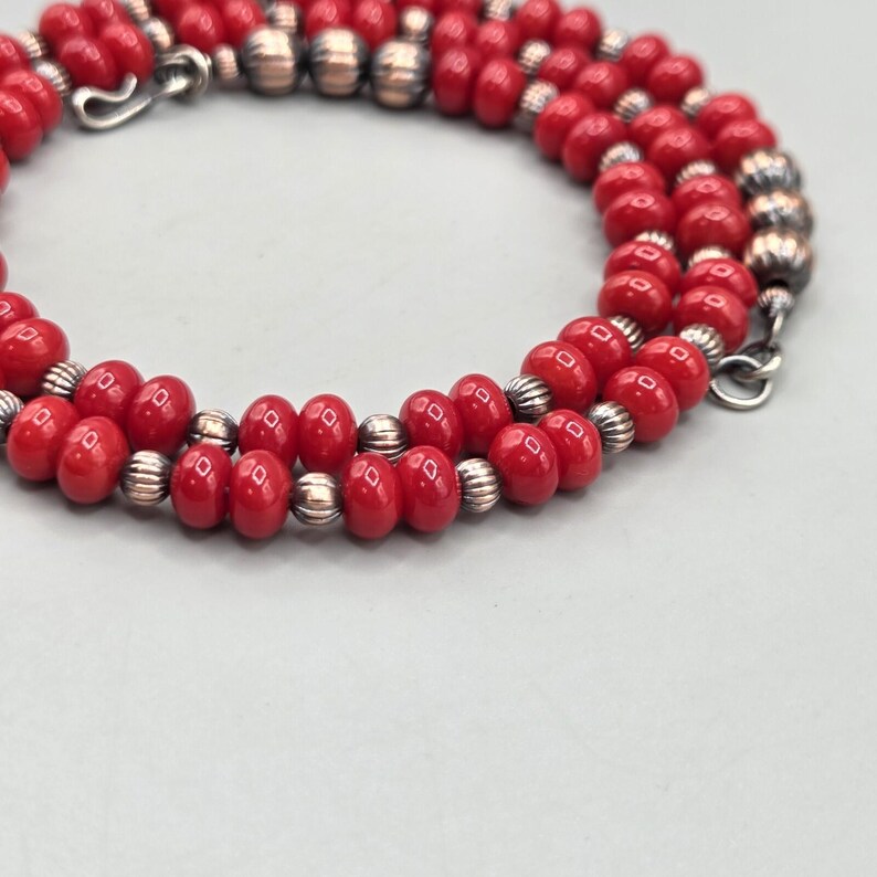 20" Coral Copper Navajo Pearl Necklace Southwest Fluted Native Squash Pawn image 9