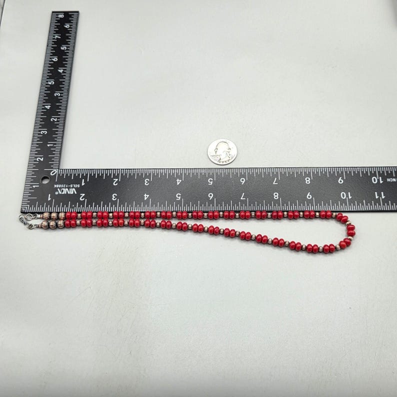 20" Coral Copper Navajo Pearl Necklace Southwest Fluted Native Squash Pawn image 14