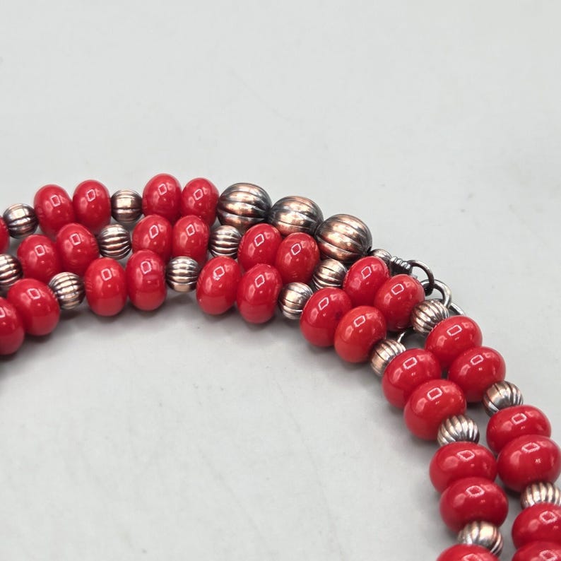 20" Coral Copper Navajo Pearl Necklace Southwest Fluted Native Squash Pawn image 11