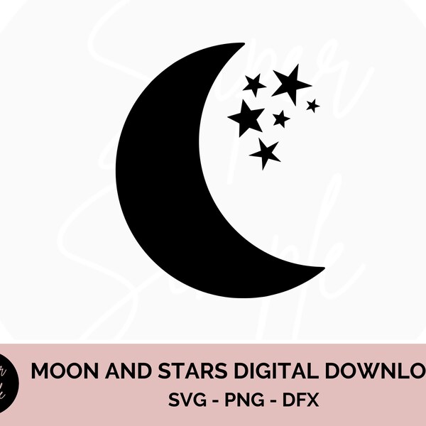 moon and stars svg, digital download | cutting file, cricut file, svg, png, dxf, digital file, instant download, for cricut, sillhouette