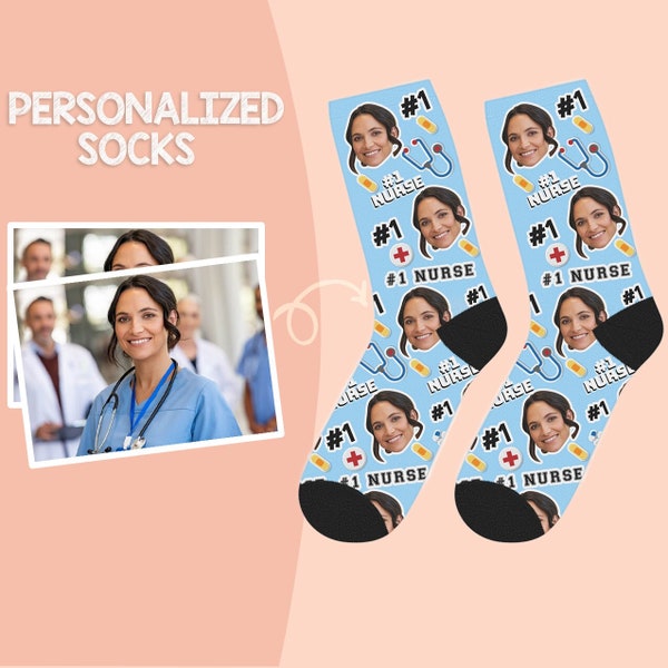 Gift for Nurse, Custom Nurse Face Socks, #1 Nurse Socks, Personalized Socks For Mom Nurse, Nurse Appreciation Gift, Custom Picture Socks