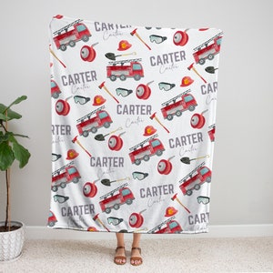 Kocyk dla niemowląt Fire Truck - Kocyk dla dzieci Fireman - Kocyk dla chłopców Firetruck - Prezent urodzinowy dla malucha - Prezent na baby shower