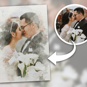 Watercolor Couple Portrait from Photo, Custom Wedding Anniversary, Gift for Wife, Husband Parents, Photo Engagement Gift, Unique Wall Art