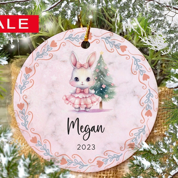 Girl Custom Ornament, Custom Baby Girl Ornament, Little Bunny Ornament, Pink Ornament For Kids, Toddler Kids Ornament, Girl Name Ornament