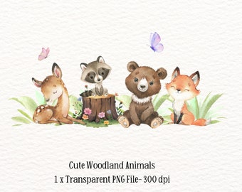 Woodland Animals PNG design Cute Woodland Animals PNG Fox png Forest animals png Bear Deer Woodland Sublimation design Forest Animals PNG