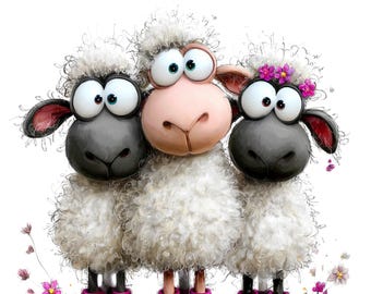 Funny Watercolor Sheep - Clipart Digital Download