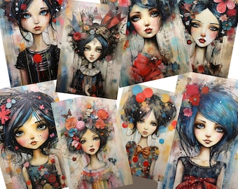 Whimsical Girls Junk Journal Pages, Ephemera - Digital Papers - Digital Download