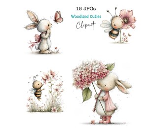 Woodland Cuties Clipart:  Watercolor Clipart Graphics - Digital Download