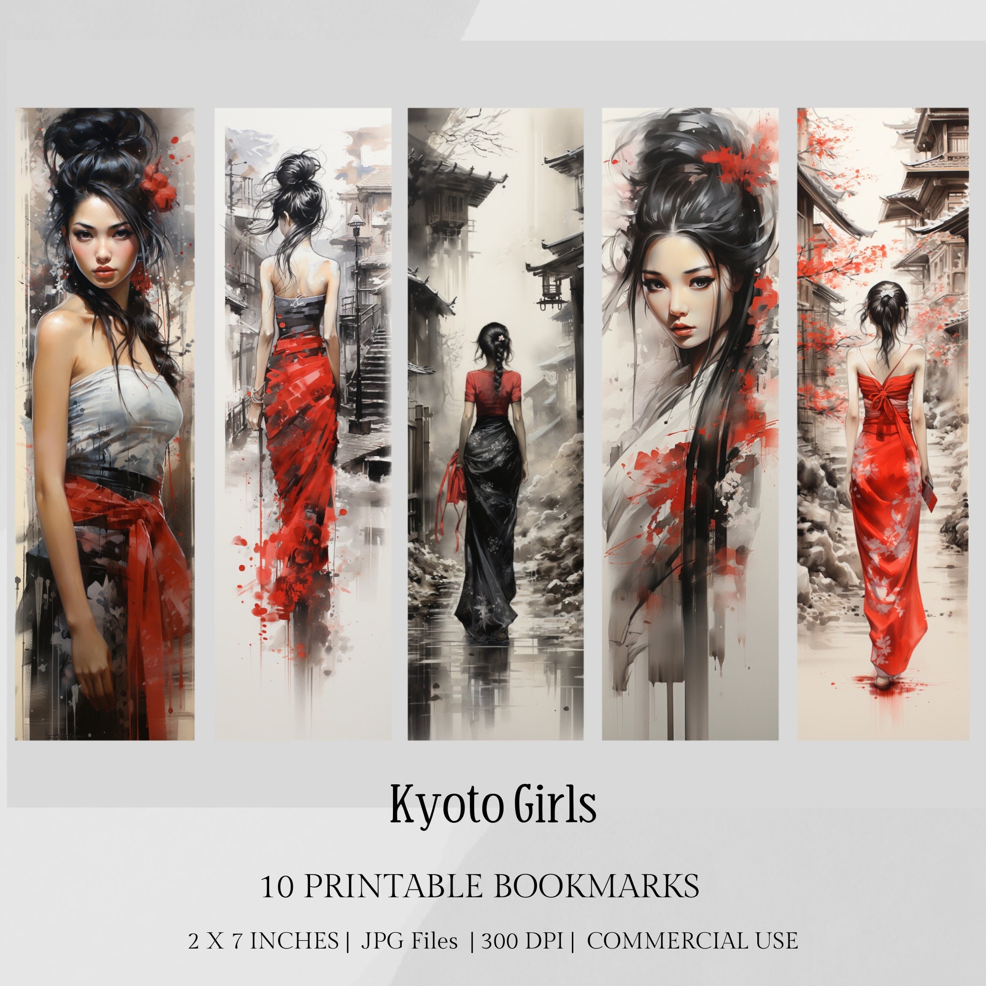 10 Japan Bookmarks, Japanese Prints Printable Bookmarks, Geisha