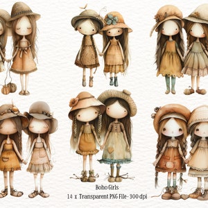 Bundle de clipart jolies filles bohèmes, jolies petites filles PNG Jolies filles PNG Boho PNGs, Boho Girls PNG, scrapbooking, tasses, t-shirt, fabrication de cartes