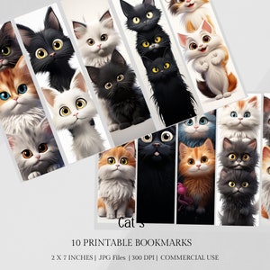 Marcadores de gatos, Marcadores de gatos para imprimir, Conjunto de marcadores de gatos engraçados para imprimir, Marcadores de animais fofos para imprimir, Marcadores de gatos engraçados