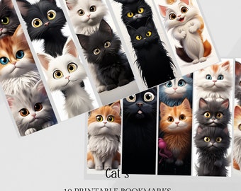 Cats bookmarks, Cats printable bookmarks, Funny Cats printable bookmarks set, Cute Animals printable bookmarks, Funny Cats Bookmarks