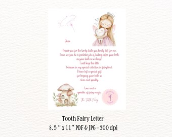 Tooth Fairy Letter, Tooth Fairy Note, Tooth fairy Receipt, Tooth Fairy Printable, First Tooth Letter, Digital Download,  Tooth Fairy Note