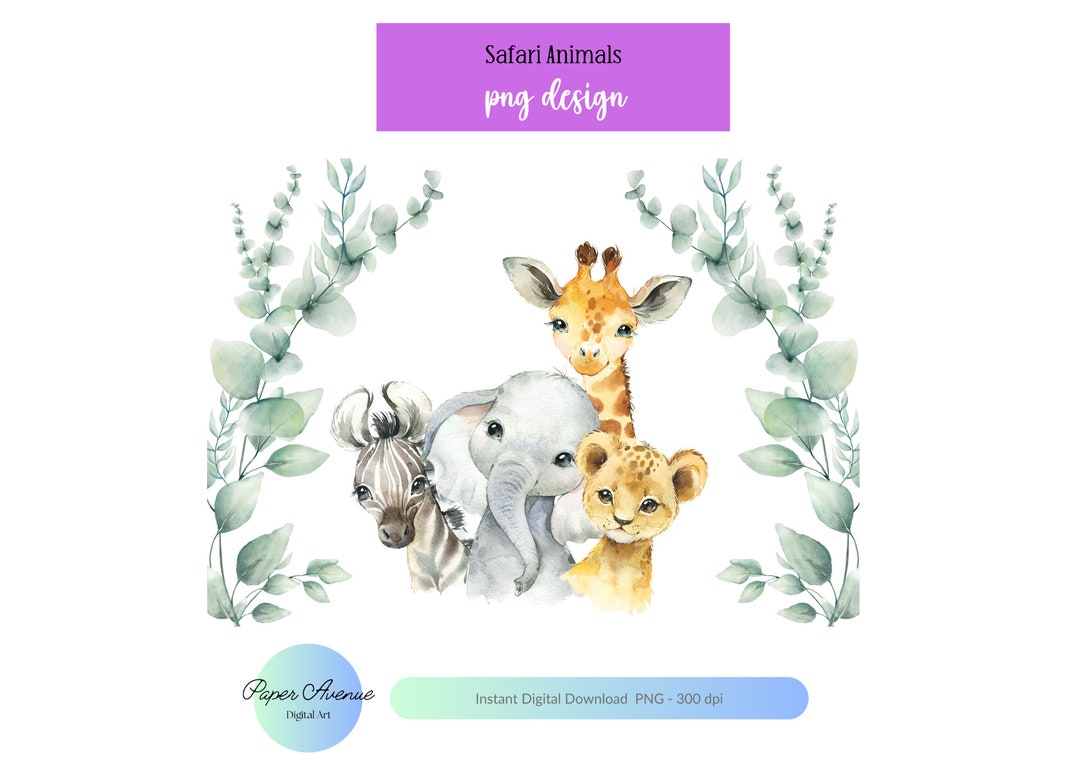 Baby Safari Animals PNG Watercolor Baby Animals Wild One - Etsy Australia