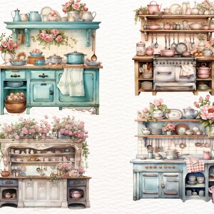 vintage floral kitchen scene clipart set graphic by... Vintage Floral Kitchen Clipart, 25 Transparent PNG, Paper Craft, Junk ...